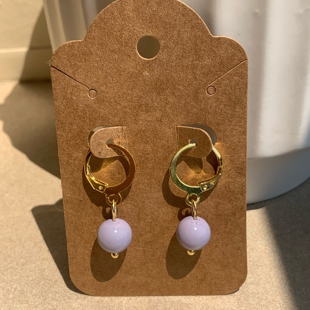 purple bead dangle earrings